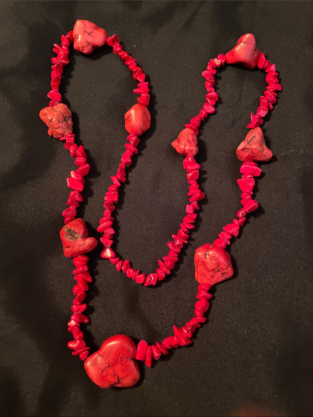 Red Coral Chips Heart Pendant Necklace for Women